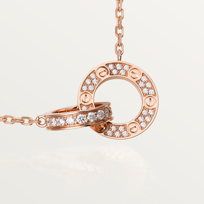[⭐Glow]LOVE 7.6MM NECKLACE ROSE GOLD AND SILVER  FULL DIAMOND