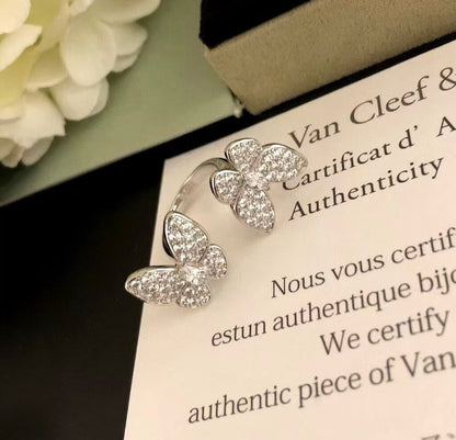 [⭐Glow]TWIN SILVER BUTTERFLY DIAMOND RING