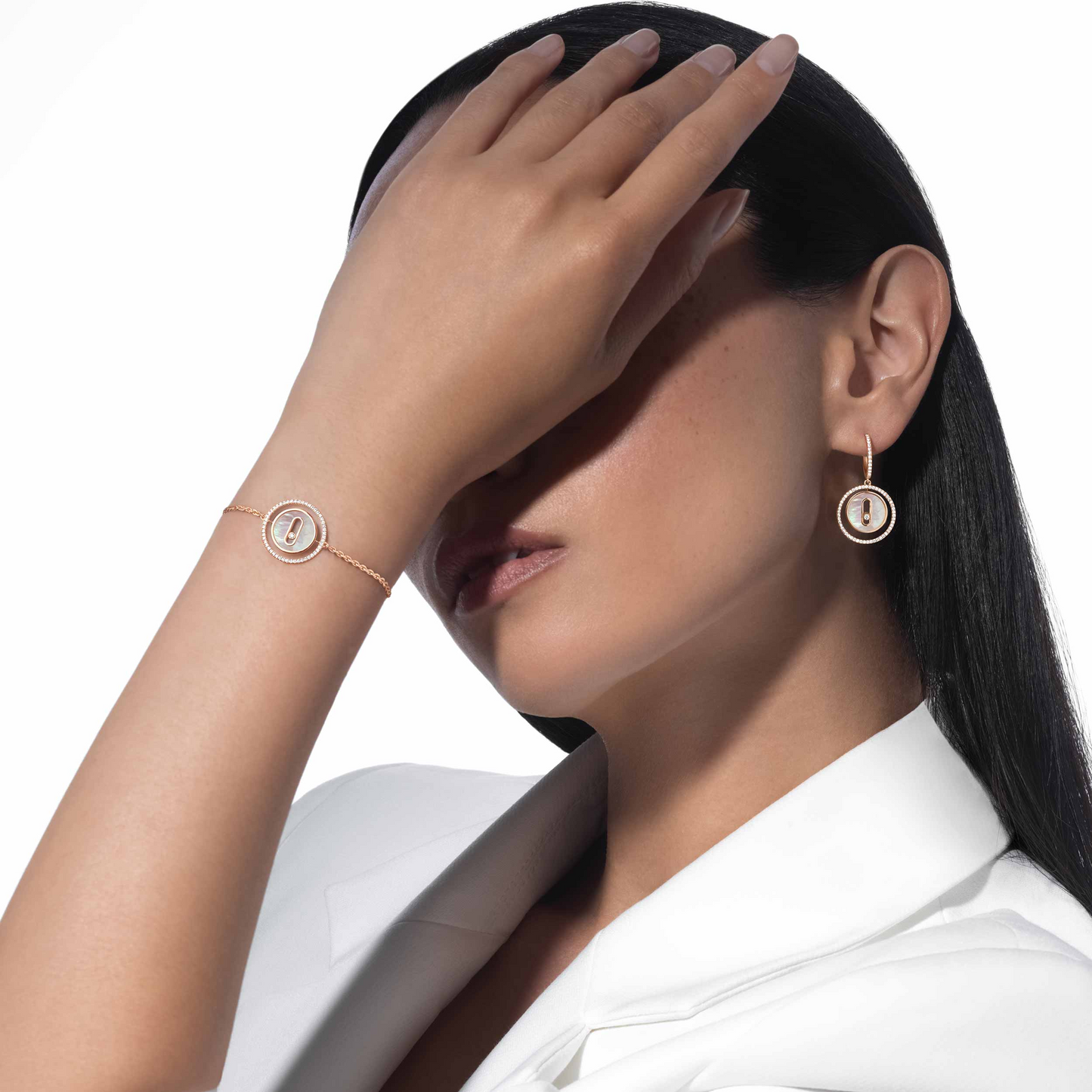 [⭐Glow]Demo MOVE WHITE MOTHER OF PEARL PINK GOLD DIAMOND BRACELET
