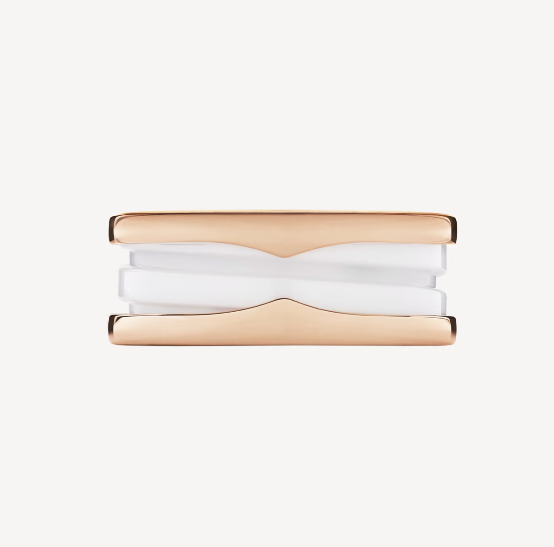 [⭐Glow]ZERO 1 TWO-BAND LOOPS AND WHITE CERAMIC SPIRAL PINK GOLD RING