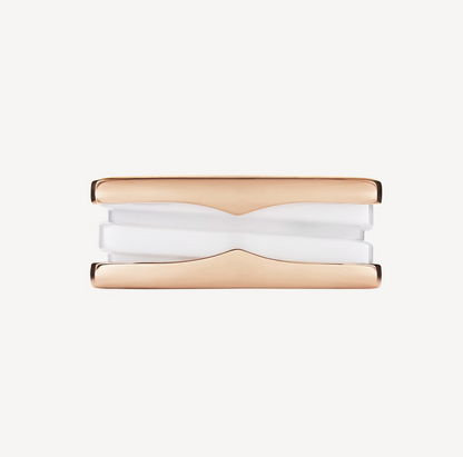 [⭐Glow]ZERO 1 TWO-BAND LOOPS AND WHITE CERAMIC SPIRAL PINK GOLD RING