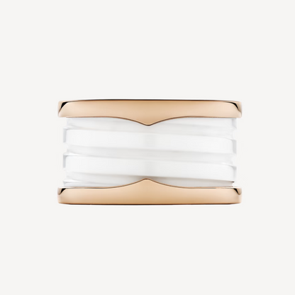 [⭐Glow]ZERO 1 FOUR-BAND LOOPS AND WHITE CERAMIC SPIRAL PINK GOLD RING