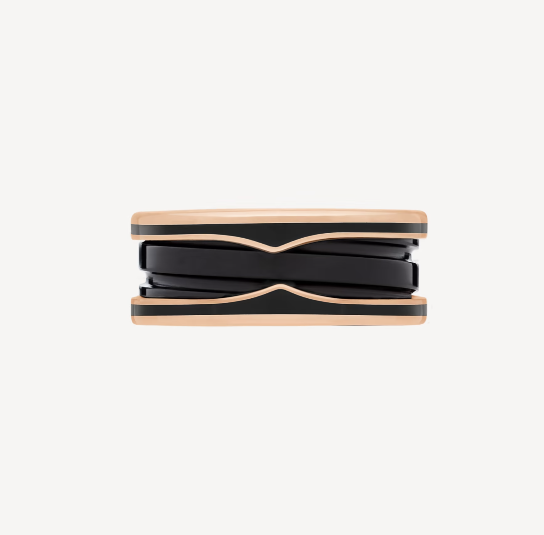 [⭐Glow]ZERO 1 TWO-BAND WITH MATTE BLACK CERAMIC PINK GOLD RING