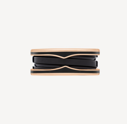[⭐Glow]ZERO 1 TWO-BAND WITH MATTE BLACK CERAMIC PINK GOLD RING
