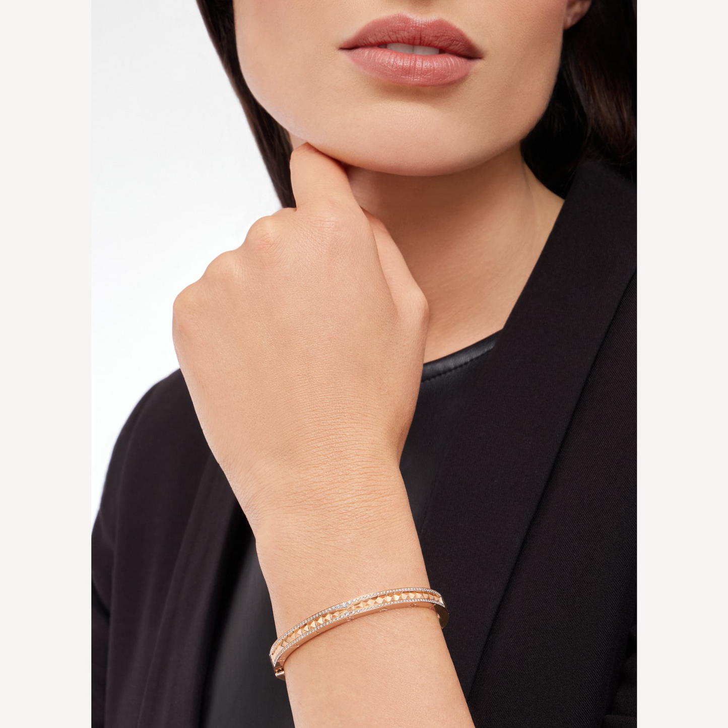 [⭐Glow]ZERO 1 SPIRAL AND PAVED DIAMOND PINK GOLD BRACELET