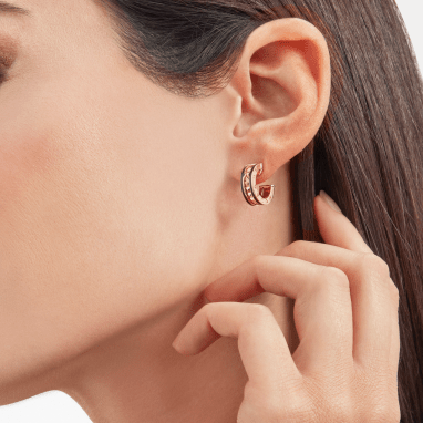 [⭐Glow]ZERO 1 ROCK PINK GOLD EARRINGS WITH STUDDED SPIRAL AND BLACK CERAMIC