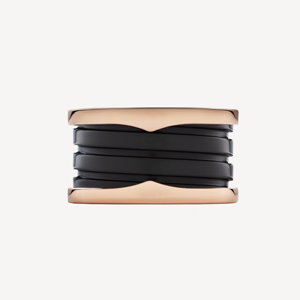 [⭐Glow]ZERO 1 FOUR-BAND LOOPS AND BLACK CERAMIC SPIRAL PINK GOLD RING