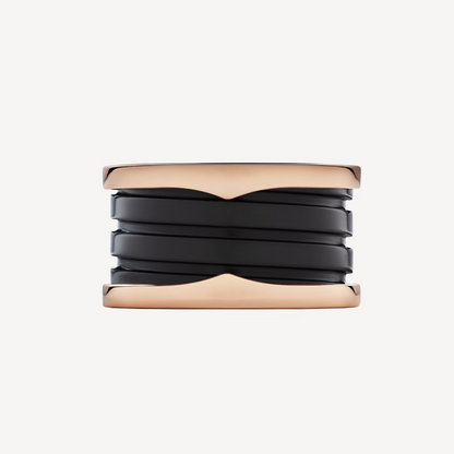 [⭐Glow]ZERO 1 FOUR-BAND LOOPS AND BLACK CERAMIC SPIRAL PINK GOLD RING