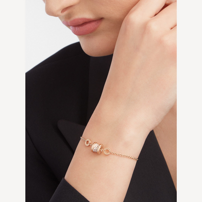 [⭐Glow]ZERO 1 SOFT PINK GOLD WITH PAVED DIAMONDS ON THE SPIRAL BRACELET