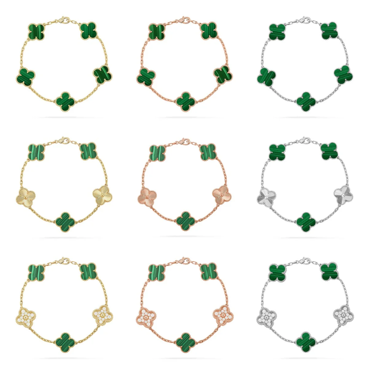 [⭐Glow] CLOVER 5 MOTIF MALACHITE BRACELET COLLECTION