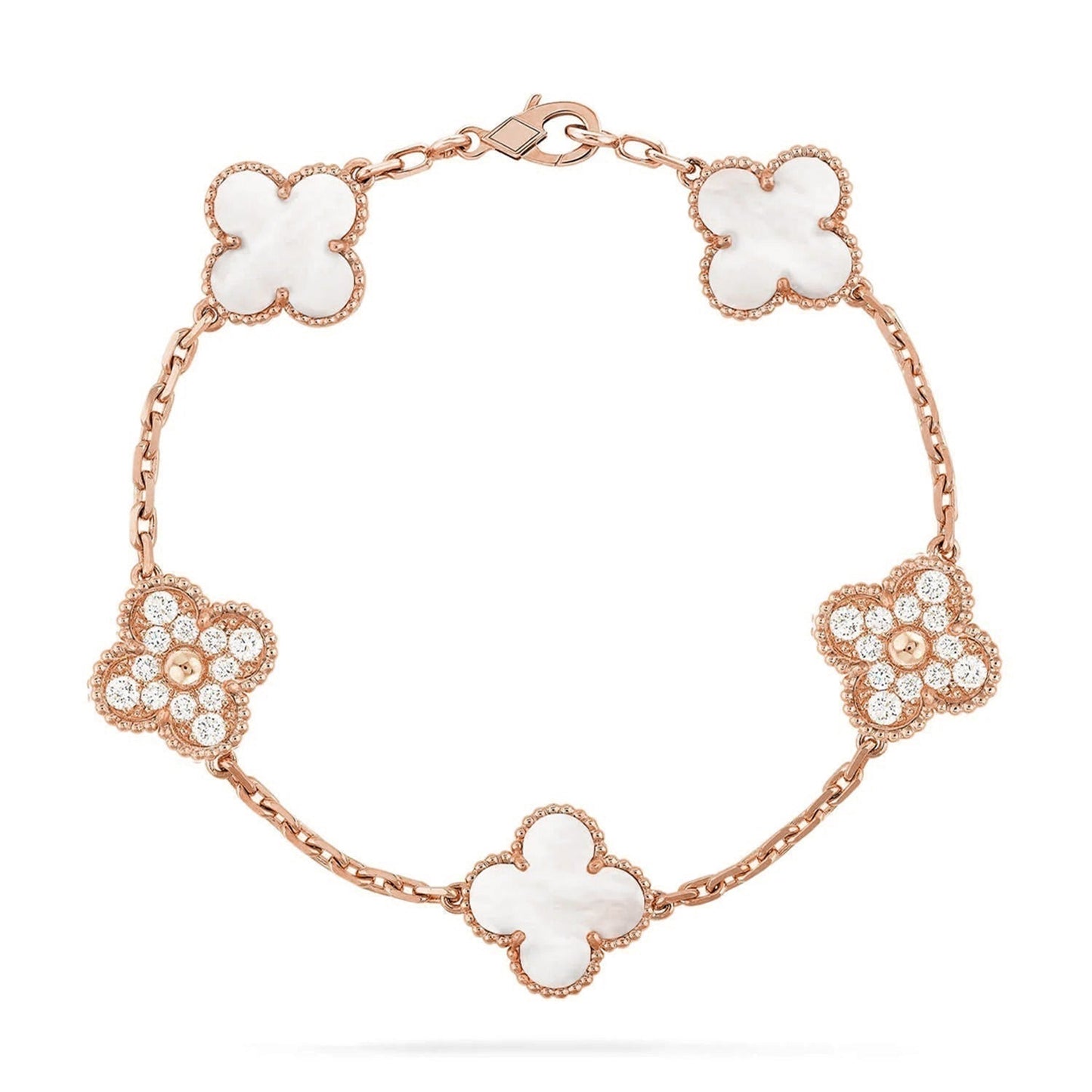 [⭐Glow]CLOVER WHITE PEARL MOP 5 MOTIF BRACELET COLLECTION
