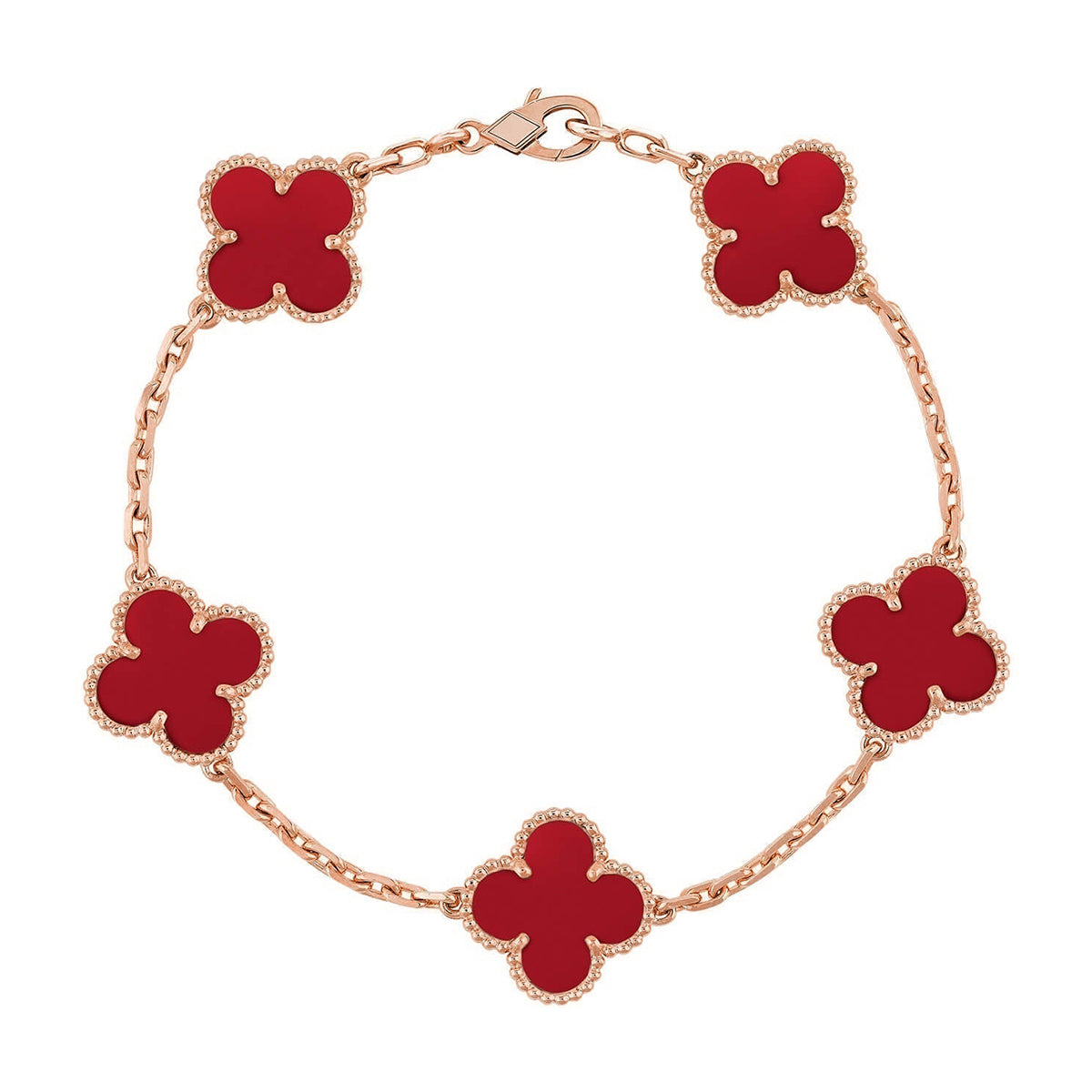 [⭐Glow] CLOVER 5 MOTIF RED CORNELIAN BRACELET COLLECTION