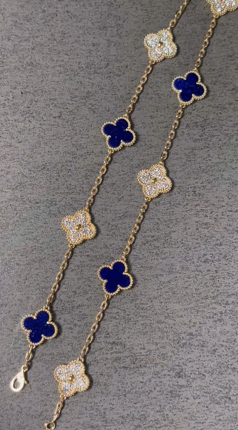 [⭐Glow]CLOVER 10 MOTIFS DIAMONDS SET IN LAPIS LAZULI