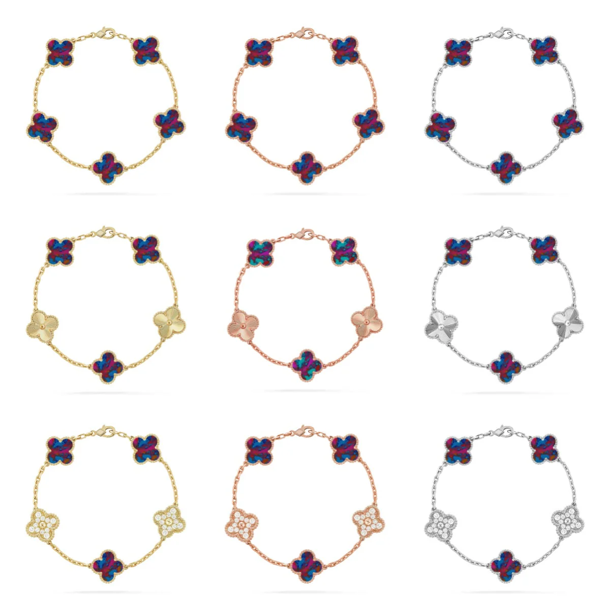 [⭐Glow]CLOVER 5 MOTIF COLOR GEMSTONES BRACELET COLLECTION