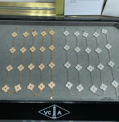 [⭐Glow]CLOVER 20 MOTIFS FULL-DIAMOND NECKLACE