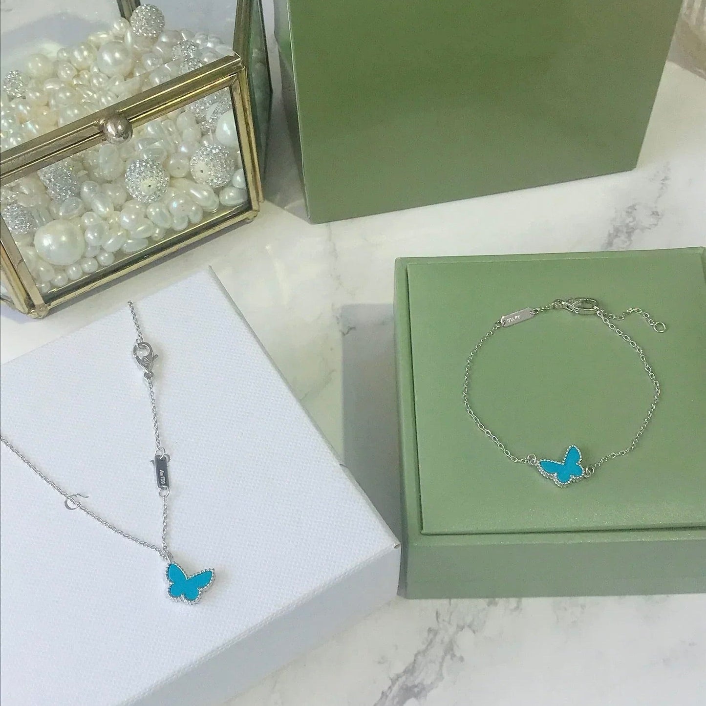 [⭐Glow]BUTTERFLY TURQUOISE BUTTERFLY BRACELET SILVER