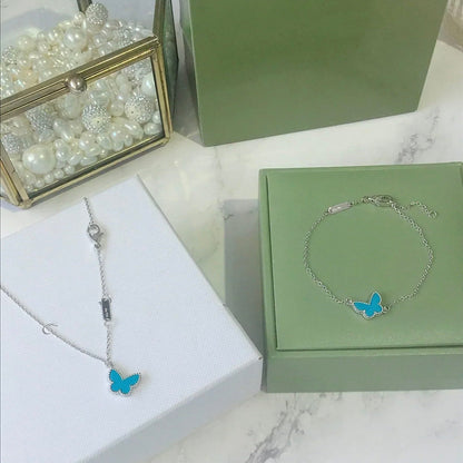 [⭐Glow]BUTTERFLY TURQUOISE BUTTERFLY BRACELET SILVER