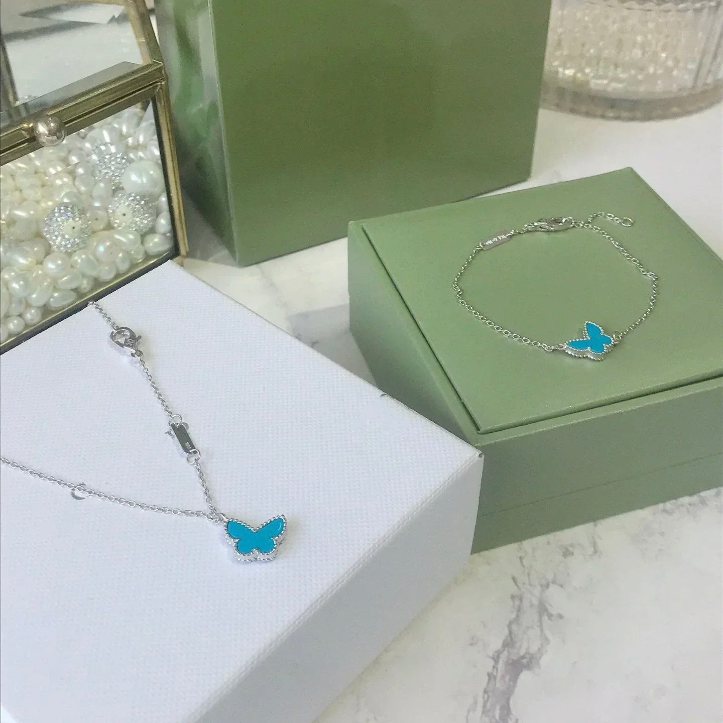 [⭐Glow]BUTTERFLY TURQUOISE BUTTERFLY BRACELET SILVER