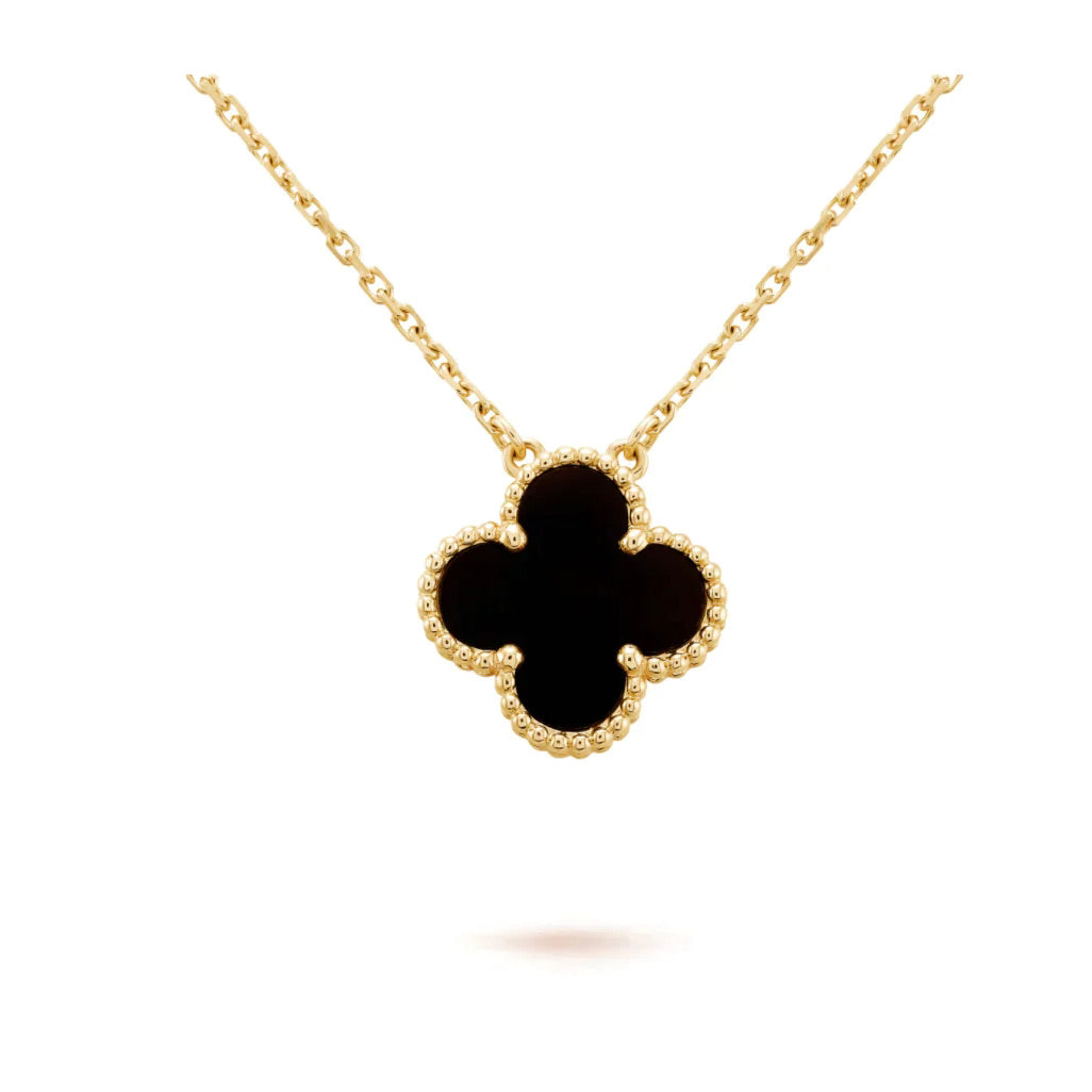 [⭐Glow]CLOVER 15MM BLACK ONYX SINGLE FLOWER NECKLACE