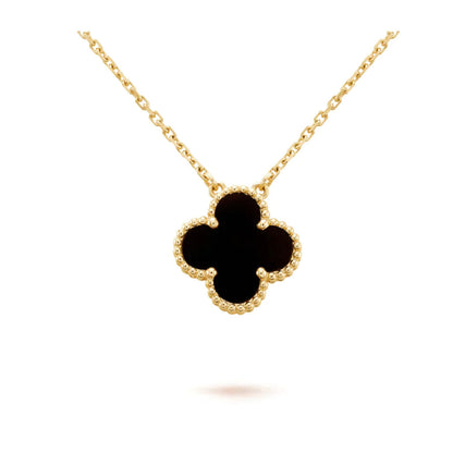 [⭐Glow]CLOVER 15MM BLACK ONYX SINGLE FLOWER NECKLACE