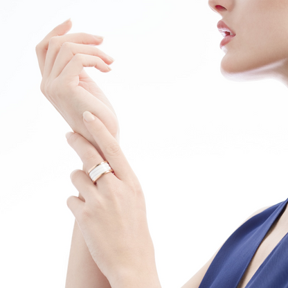 [⭐Glow]ZERO 1 FOUR-BAND LOOPS AND WHITE CERAMIC SPIRAL PINK GOLD RING