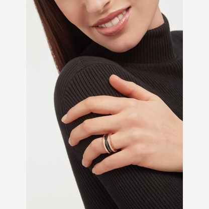 [⭐Glow]ZERO 1 TWO-BAND LOOPS AND BLACK CERAMIC PINK GOLD RING