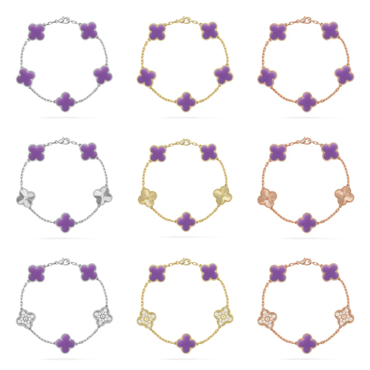 [⭐Glow]CLOVER 5 MOTIF LIGHT PURPLE BRACELET COLLECTION
