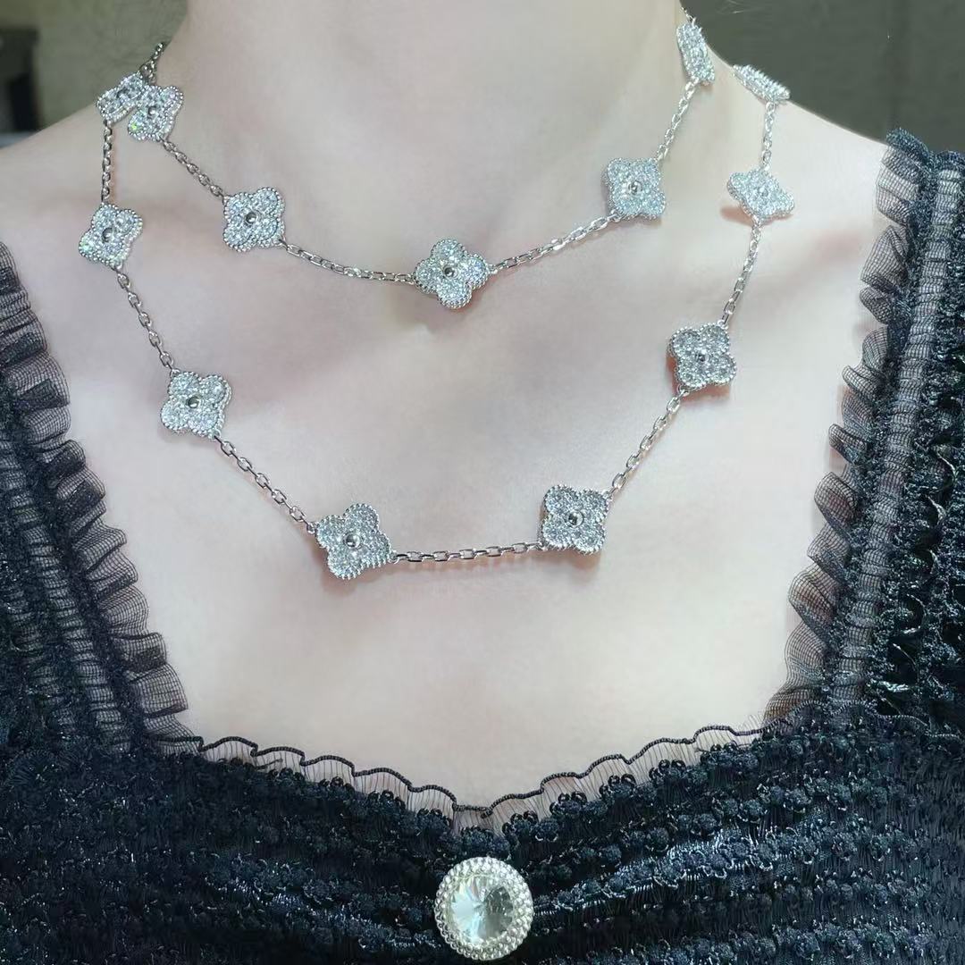 [⭐Glow]CLOVER 20 MOTIFS FULL-DIAMOND NECKLACE