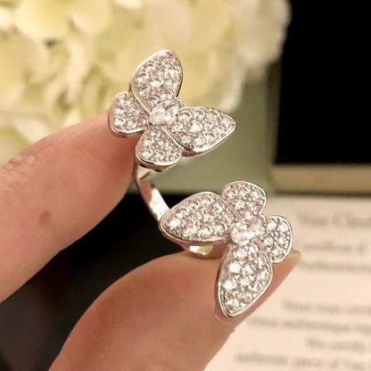 [⭐Glow]TWIN SILVER BUTTERFLY DIAMOND RING