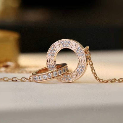 [⭐Glow]LOVE 7.6MM NECKLACE ROSE GOLD AND SILVER  FULL DIAMOND