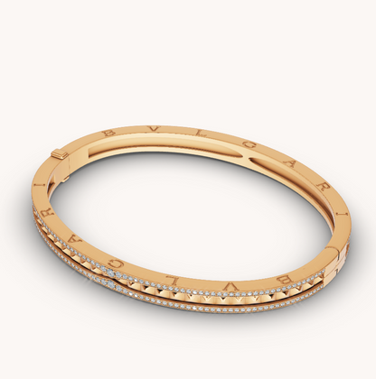 [⭐Glow]ZERO 1 SPIRAL AND PAVED DIAMOND GOLD BRACELET