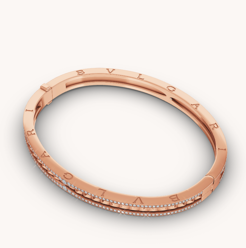 [⭐Glow]ZERO 1 SPIRAL AND PAVED DIAMOND PINK GOLD BRACELET