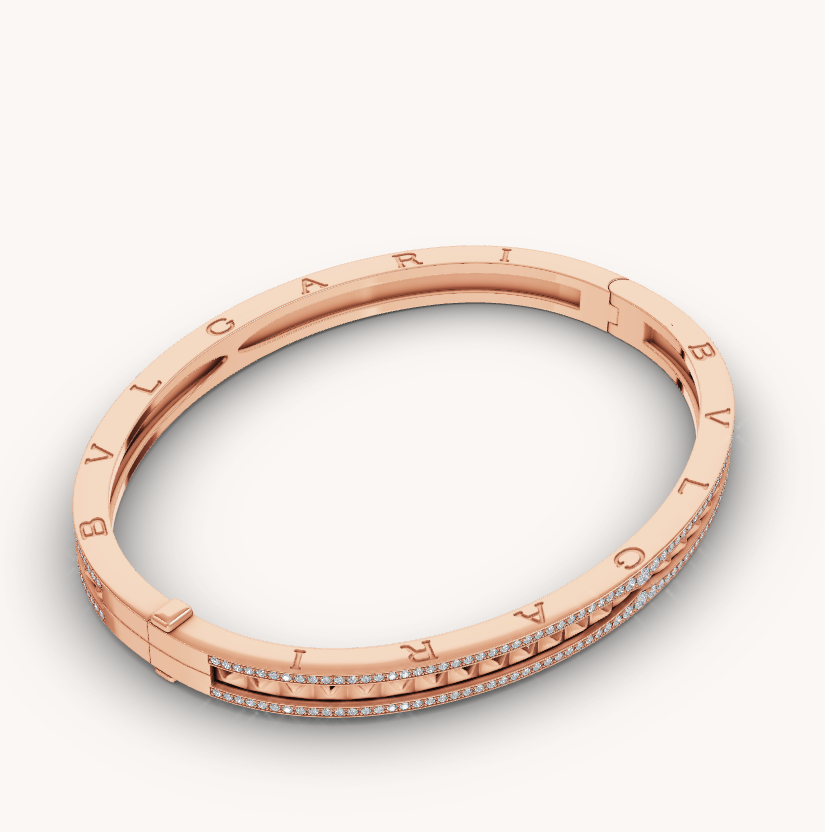 [⭐Glow]ZERO 1 SPIRAL AND PAVED DIAMOND PINK GOLD BRACELET