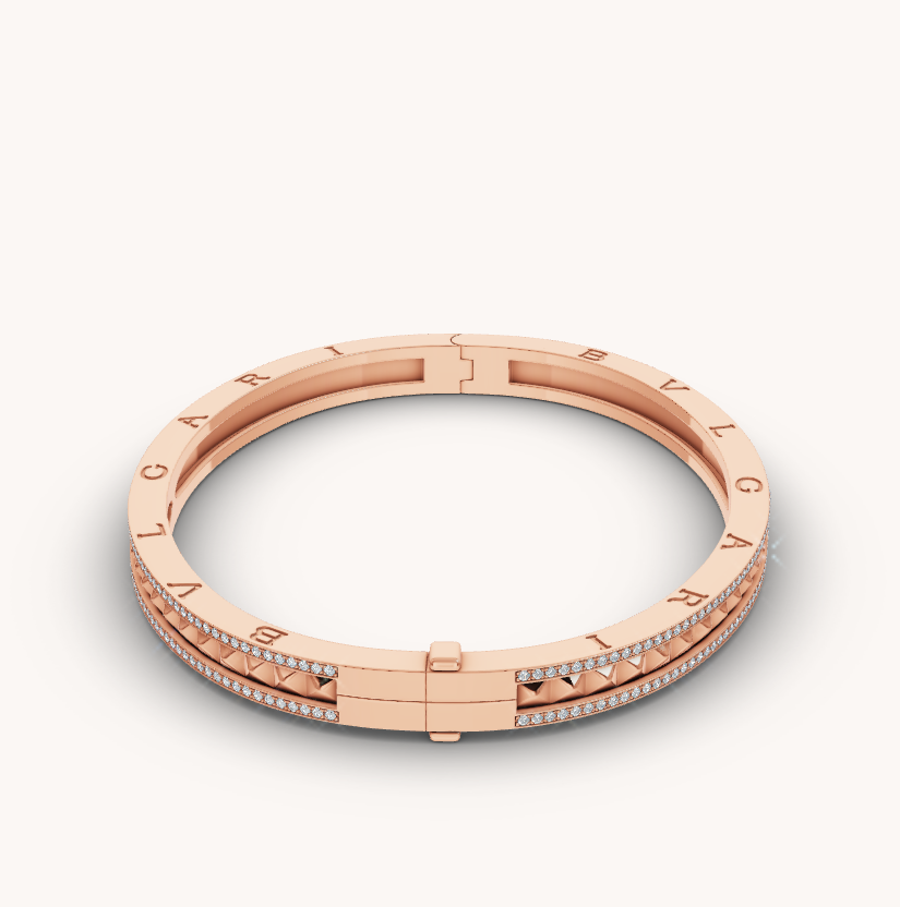 [⭐Glow]ZERO 1 SPIRAL AND PAVED DIAMOND PINK GOLD BRACELET