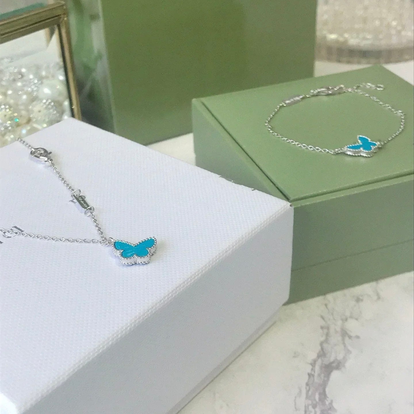 [⭐Glow]BUTTERFLY TURQUOISE BUTTERFLY BRACELET SILVER
