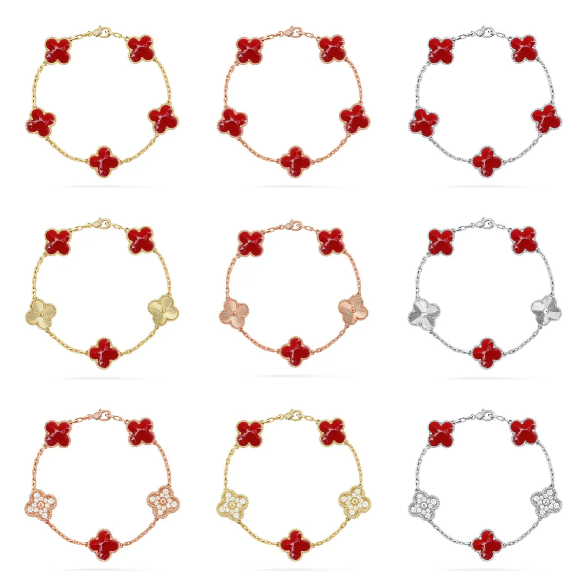 [⭐Glow]CLOVER 5 MOTIF RED PATTERN BRACELET COLLECTION
