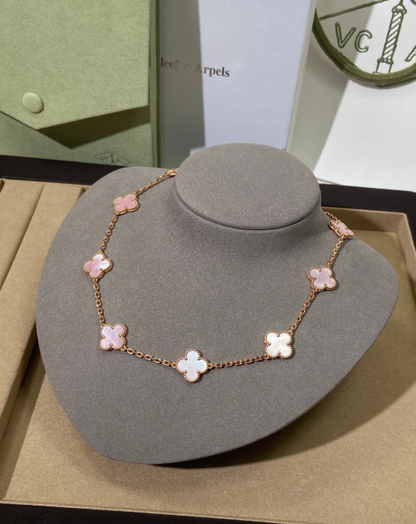 [⭐Glow Jewellery] Pink Necklace with Ten Clover Designs