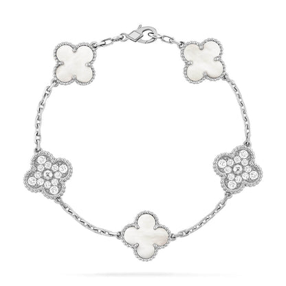 [⭐Glow]CLOVER WHITE PEARL MOP 5 MOTIF BRACELET COLLECTION