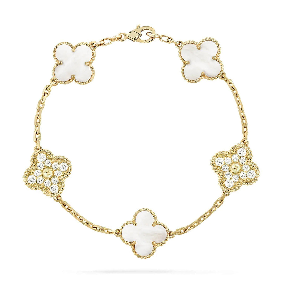 [⭐Glow]CLOVER WHITE PEARL MOP 5 MOTIF BRACELET COLLECTION