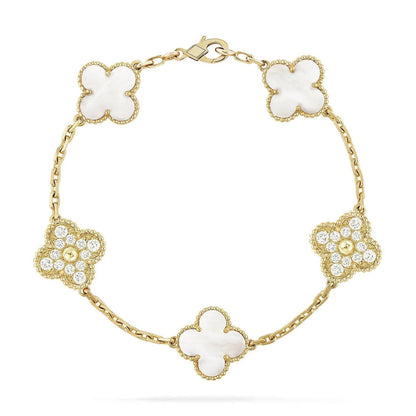 [⭐Glow]CLOVER WHITE PEARL MOP 5 MOTIF BRACELET COLLECTION