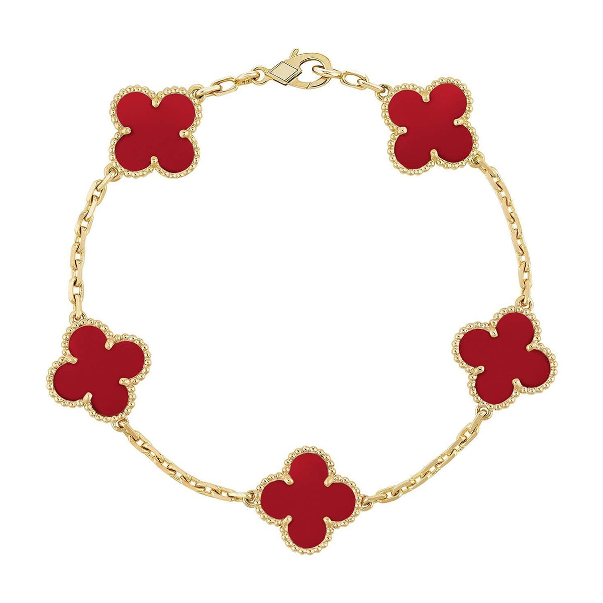 [⭐Glow] CLOVER 5 MOTIF RED CORNELIAN BRACELET COLLECTION