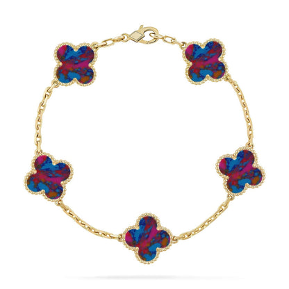 [⭐Glow]CLOVER 5 MOTIF COLOR GEMSTONES BRACELET COLLECTION