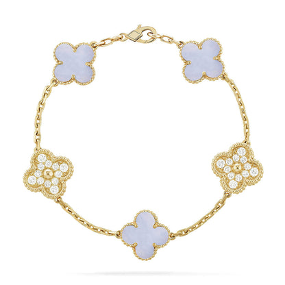 [⭐Glow] CLOVER 5 MOTIF PURPLE CHALCEDONY BRACELET COLLECTION