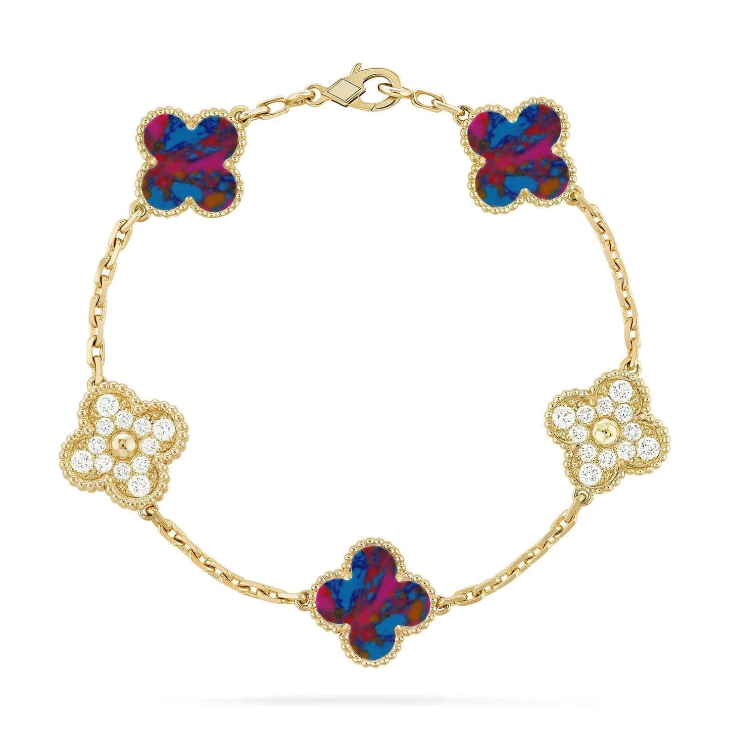 [⭐Glow]CLOVER 5 MOTIF COLOR GEMSTONES BRACELET COLLECTION