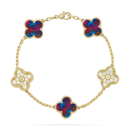 [⭐Glow]CLOVER 5 MOTIF COLOR GEMSTONES BRACELET COLLECTION