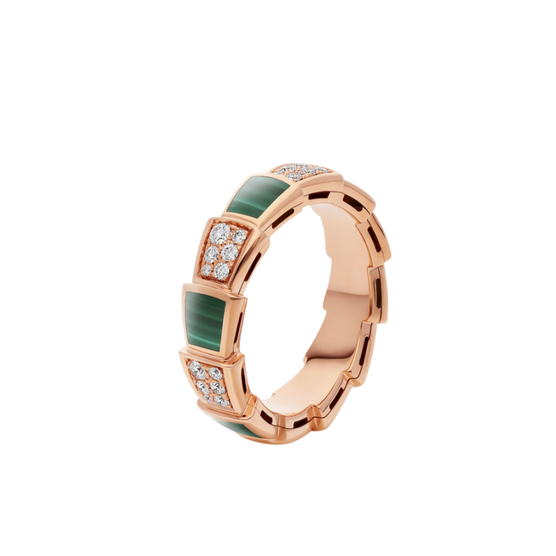 [⭐Glow]SERPENTI RING PINK GOLD MALACHITE DIAMOND PAVED 4MM