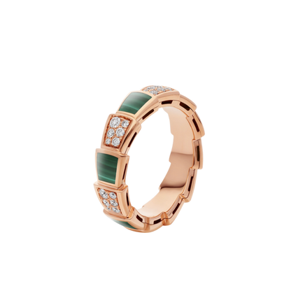 [⭐Glow]SERPENTI RING PINK GOLD MALACHITE DIAMOND PAVED 4MM