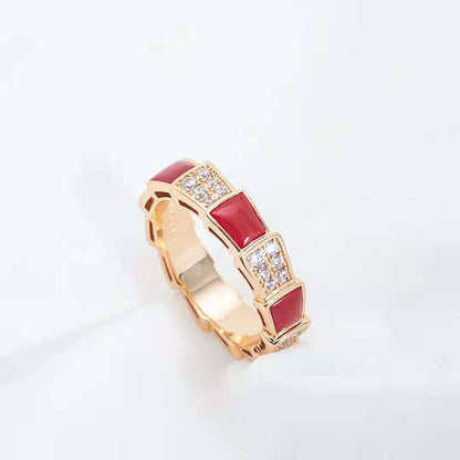 [⭐Glow]SERPENTI RING PINK GOLD CARNELIAN DIAMOND PAVED 4MM