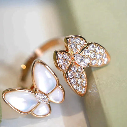[⭐Glow]TWIN BUTTERFLY DIAMOND MOP RING