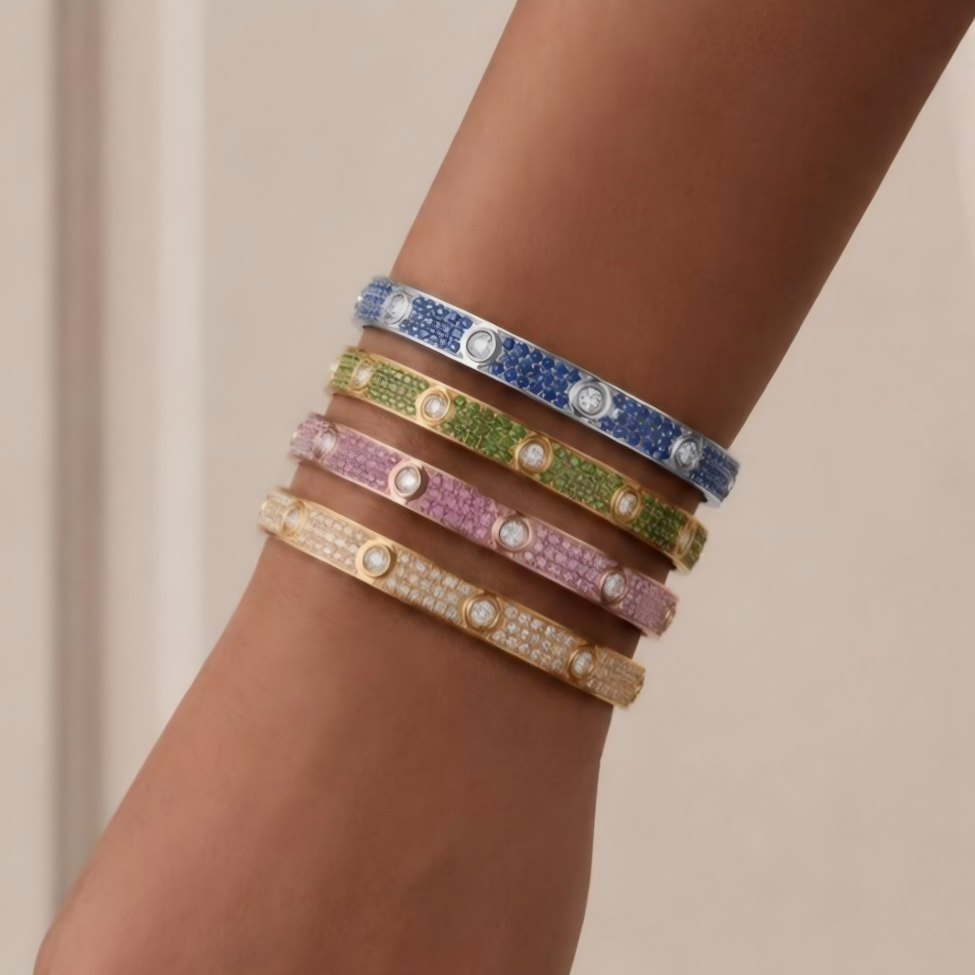 [⭐Glow]2026 PAVE GEMSTONE LOVE BRACELET 6.1MM 10 DIAMONDS